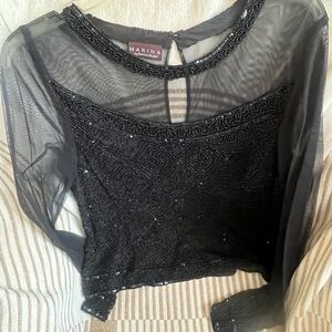 Black Sheer Beaded  special occasion blouse